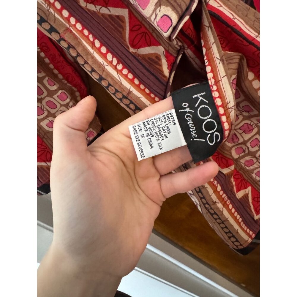 KOOS of Course Reversible Linen Silk Jacket 1X Red Stripe Art to Wear Plus Size - Picture 4 of 5